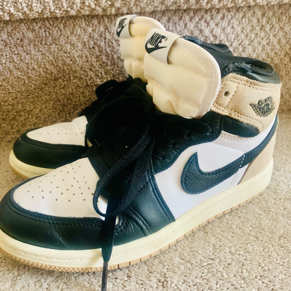 Nike Air Jordan, Black, Tan and White Kids Sneakers